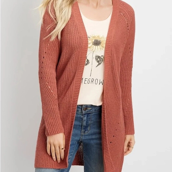 Maurices Matte Pink Chenille Knit Open Front Longline Cardigan Xsmall Women’s - Picture 12 of 12